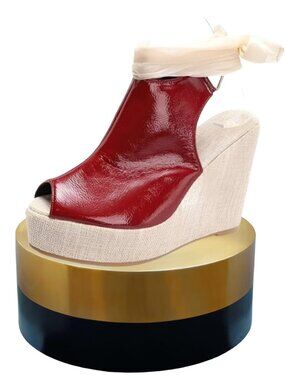 Women's Round Peep Toe Platform Wedge Sandals Espadrille, RED, Size 8.5